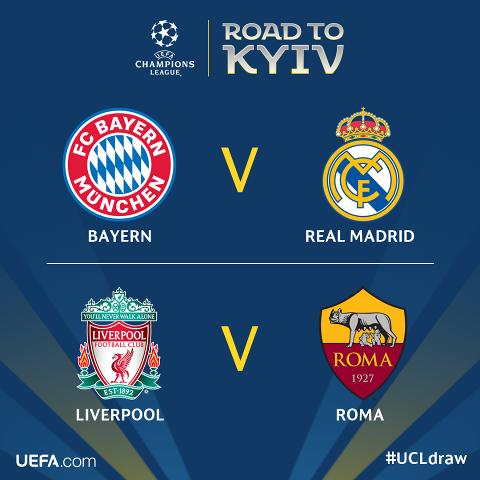 Bayern–Real és Liverpool–Róma elődöntőt rendeznek a Bajnokok Ligájában
