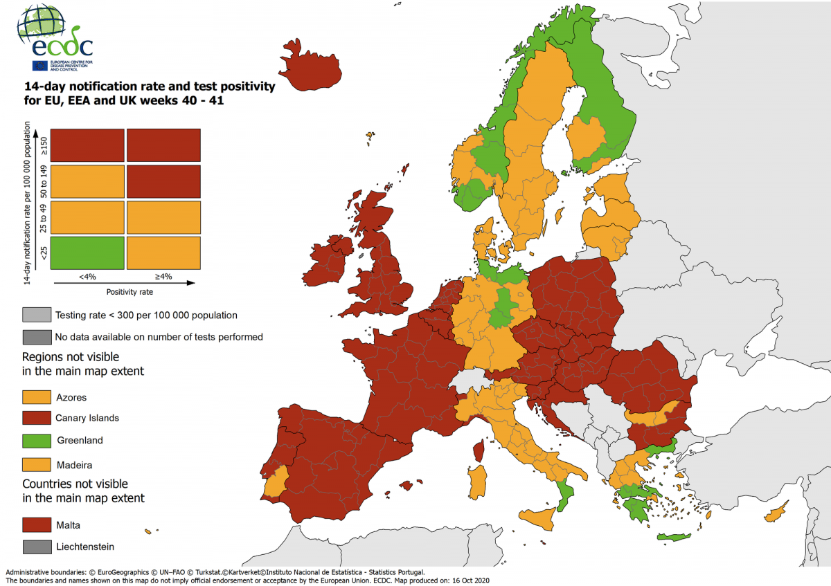 Járványhelyzet: az Európai Unió országainak több mint a fele vörös zónának számít