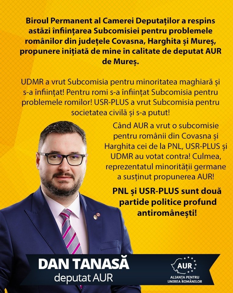 Elbukott a Dan Tanasă által elnökölt, székelyföldi románok ügyét vizsgáló parlamenti albizottság létrehozása