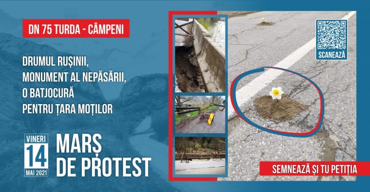 Több tucat sofőr tüntetett a Tordát Topánfalvával összekötő út siralmas állapota miatt – VIDEÓ