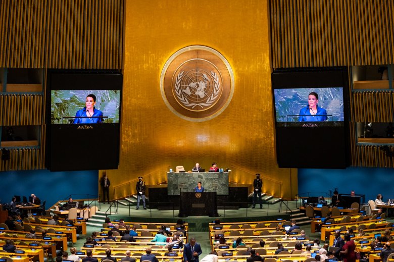 Békét sürgetett, és a civilek ellen elkövetett háborús bűnök kivizsgálására szólított fel Novák Katalin az ENSZ Közgyűlésén