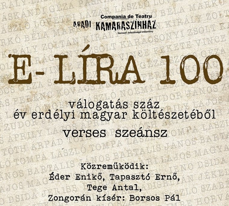 Száz év erdélyi versei – Zilahon tart  irodalmi rendezvényt szombaton az Aradi Kamaraszínház