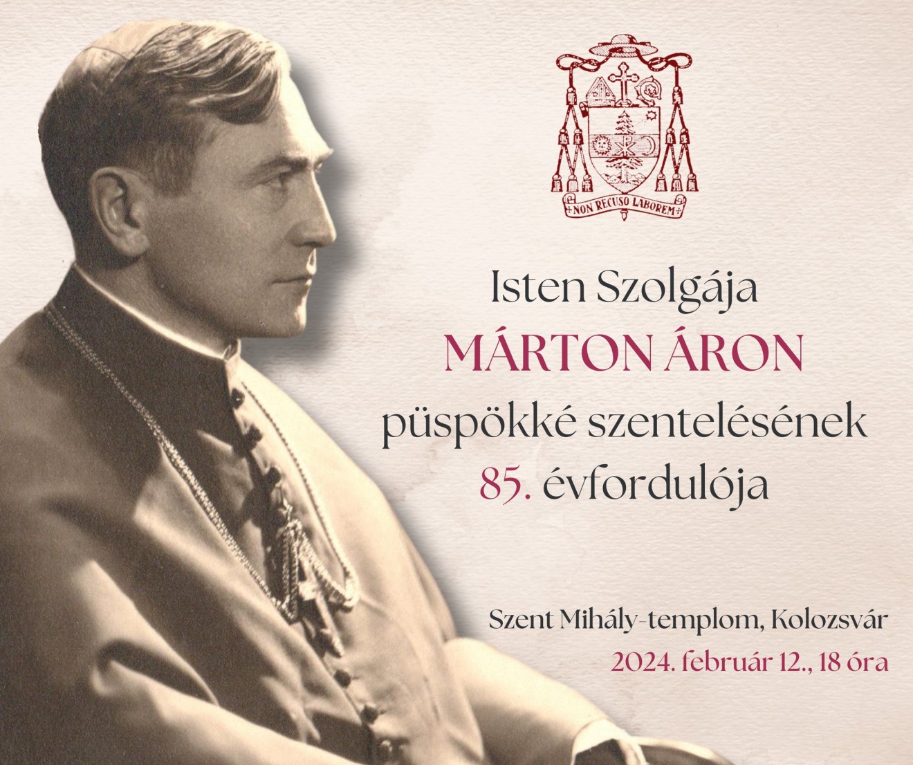 Márton Áron püspökké szentelésének 85. évfordulója alkalmából tartanak ünnepséget a kolozsvári  Szent Mihály-templomban